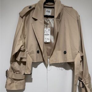 Zara Cropped Trench Coat in Light Beige